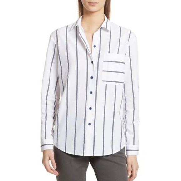 ATM Anthony Thomas Melillo Railroad Stripe Boyfriend Shirt Women's Size Small - Picture 1 of 10